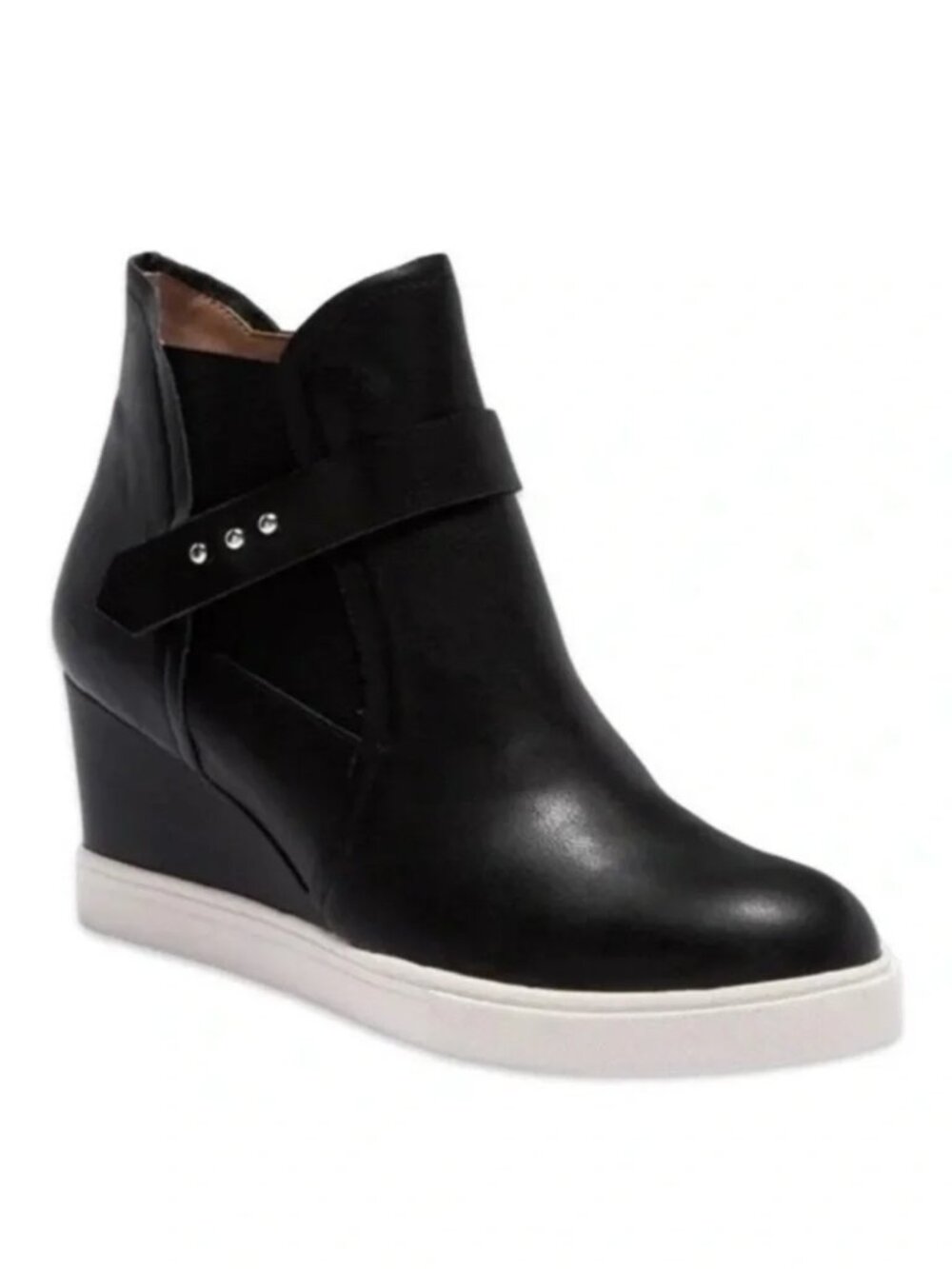 Linea Paolo Women’s Size 7.5 Black Freshton Leather Wedge Ankle Bootie